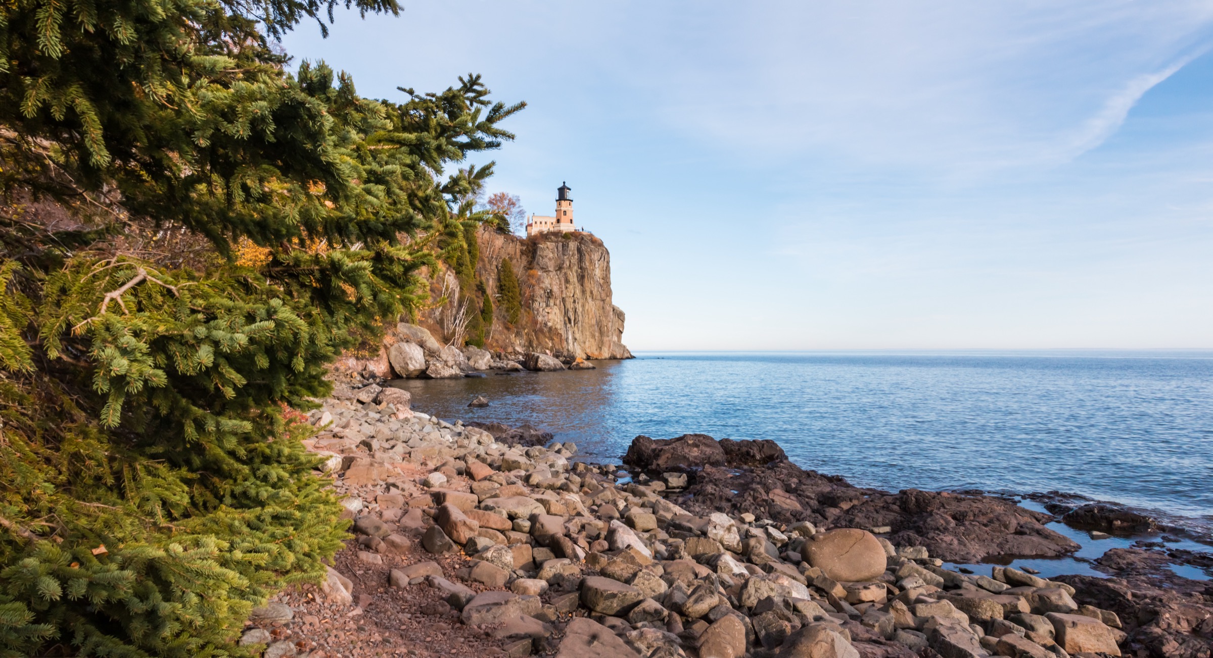 Historic Split Rock Lighthouse Sits On A High Bluff Overlooking Lake Superior, Split Rock State Park, Minnesota, USA